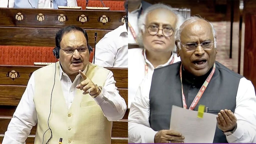 Mallikarjun Kharge Vs JP Nadda:  “हम ठीक से ठोकेंगे” भरी संसद में बोले खरगे, जेपी नड्डा ने जताई आपत्ति